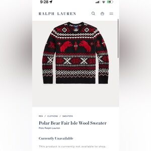 💥SOLD💥 XL - 750$ Polo Ralph Laure polar bear fair isle sweater
